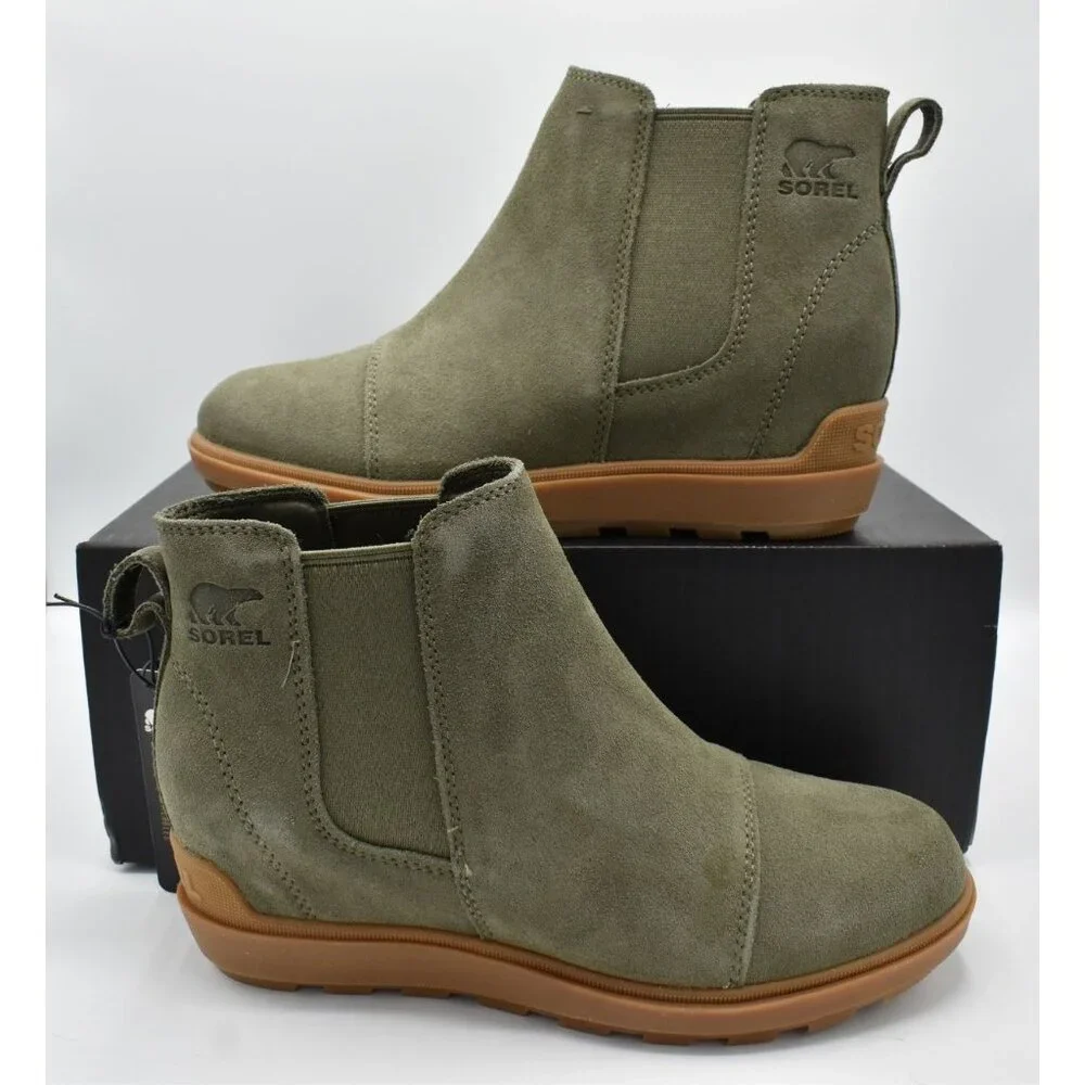 Sorel Womens Size 7.5 Evie II Chelsea Waterproof Stone Green Booties Boots Shoes - Picture 8 of 13